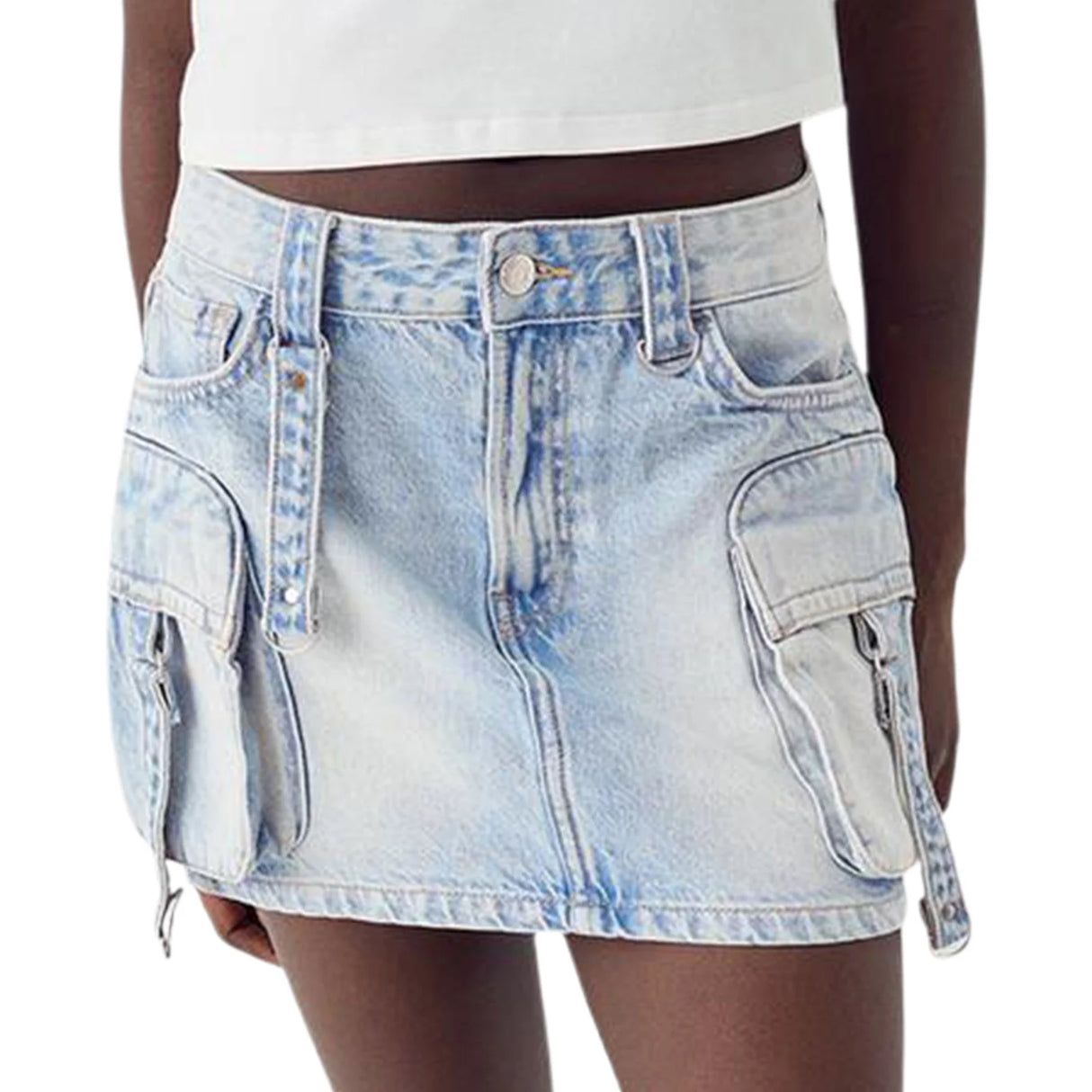 Women Denim Cargo Mini Skirt