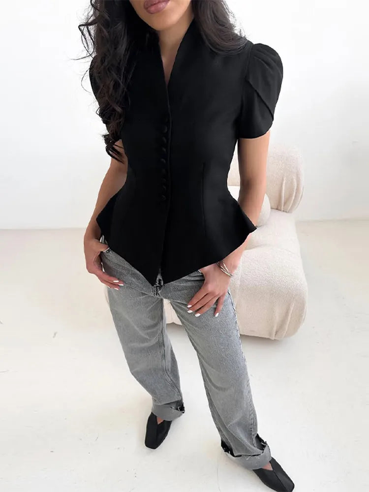 Elegant Slim Waist Single Breasted Blouse
