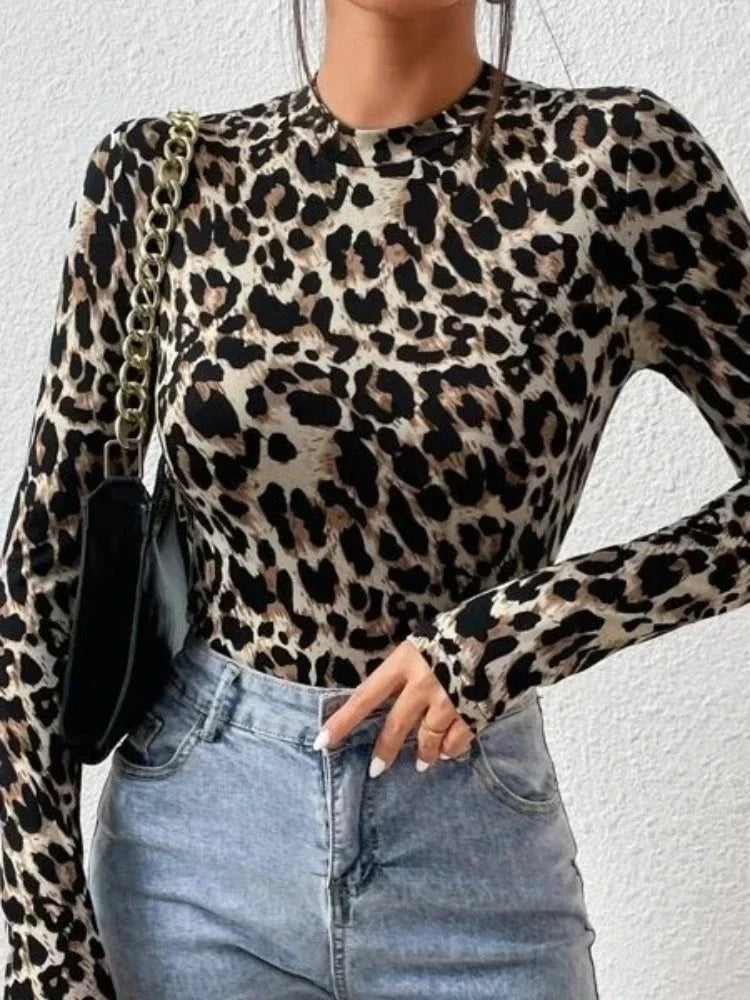 Leopard Print Bodysuit Women – Long Sleeve Top