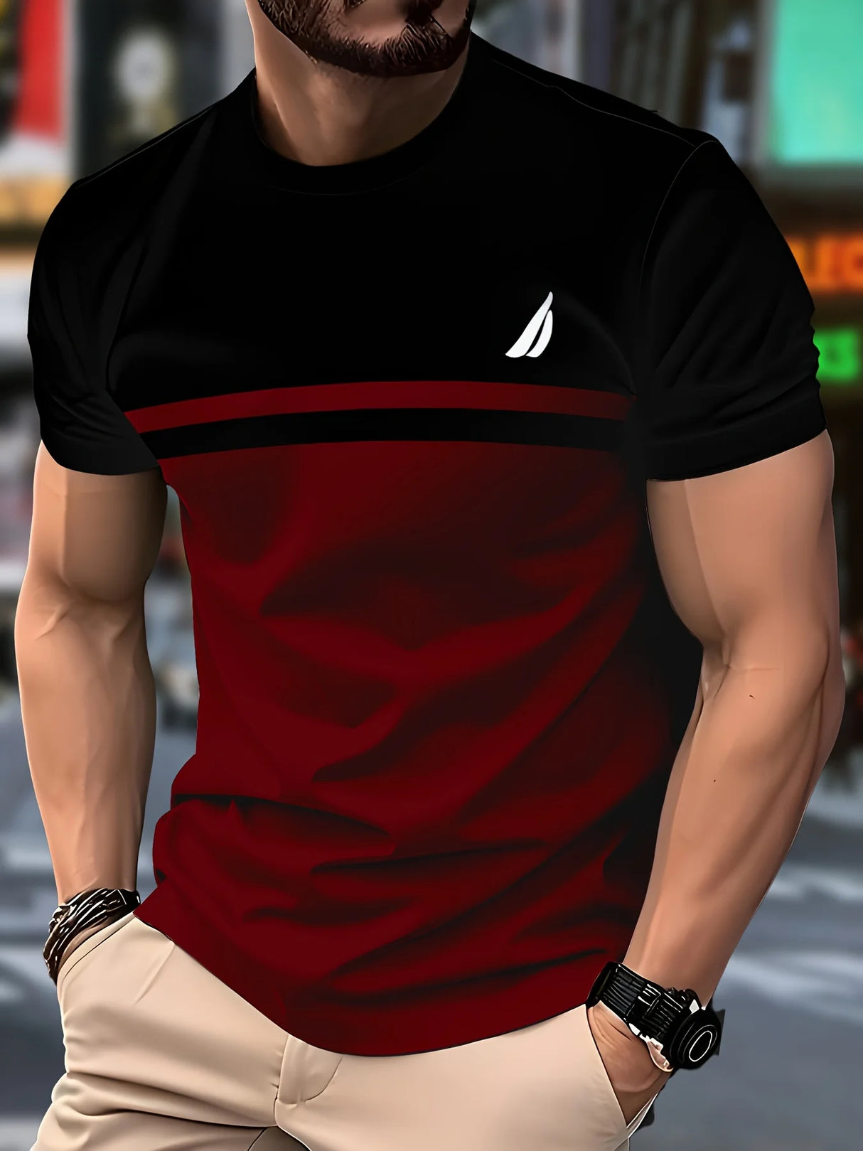 Men’s 3D Striped Crew Neck Shirt