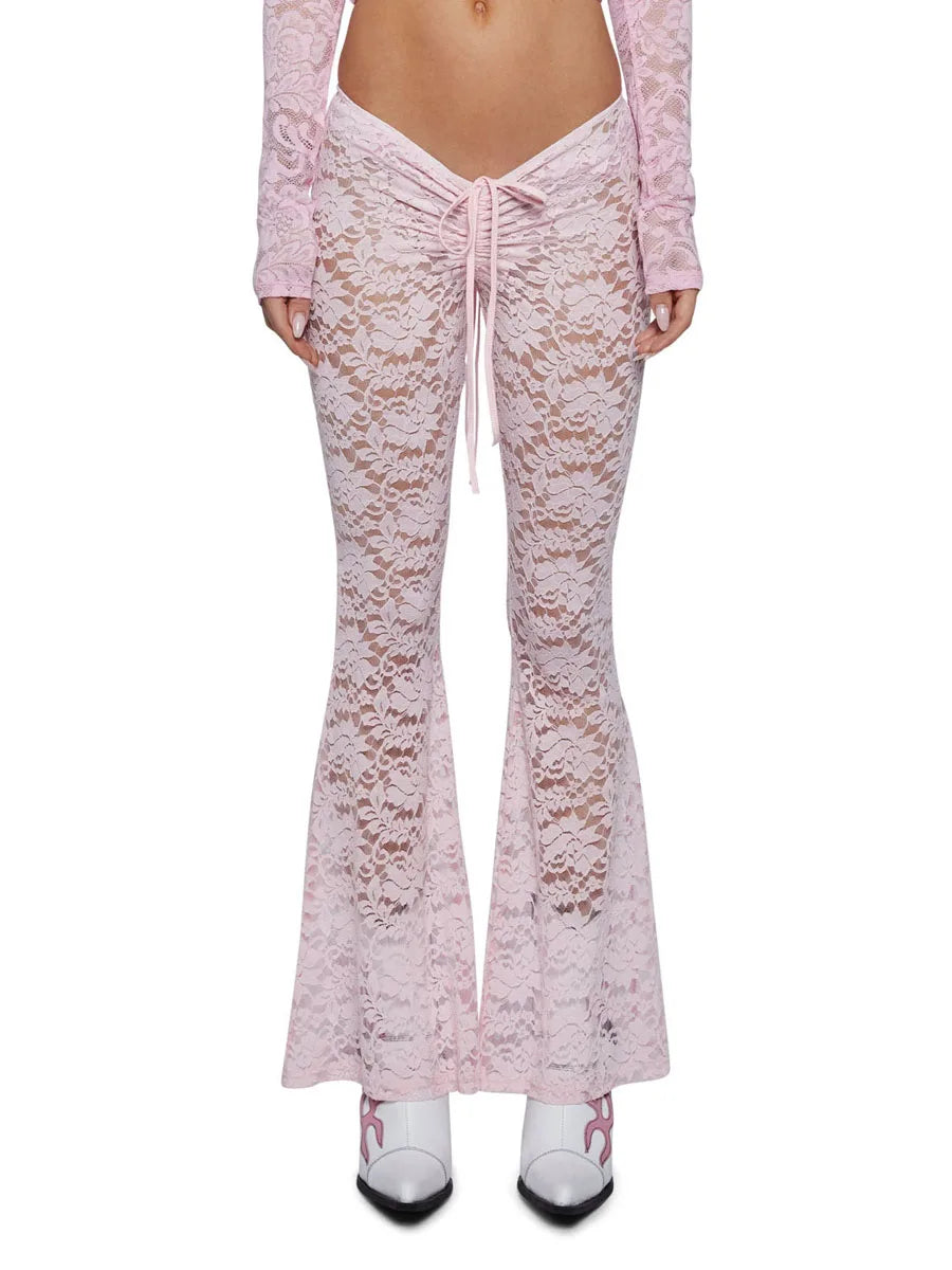 Women Lace Flare See-Through Pants