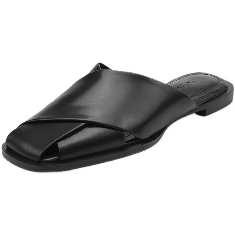 Women Summer Mules – Elegant Square Closed Toe Flats