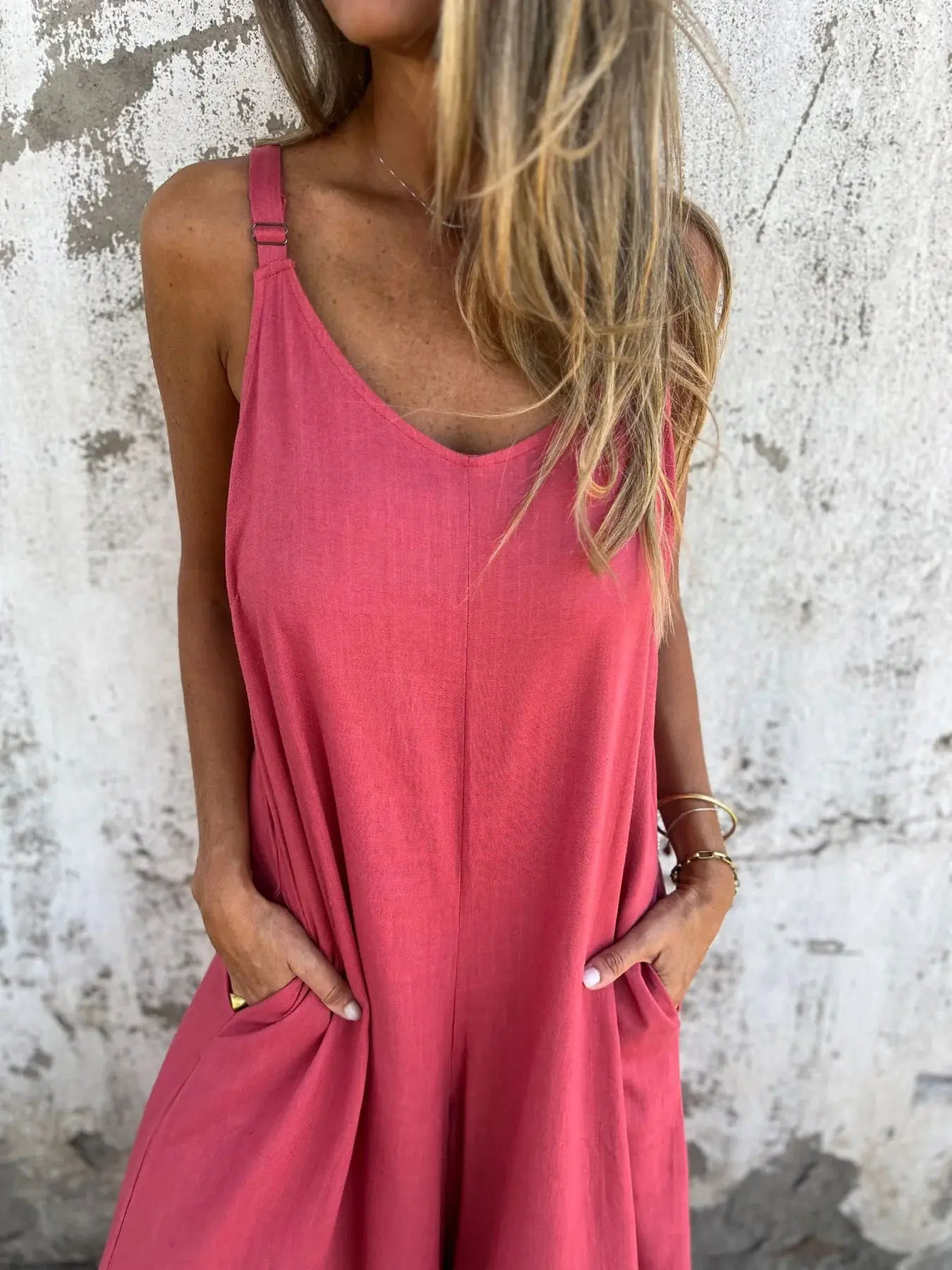 ZenFit™ – V-Neck Wide Leg Sleeveless Jumpsuit (Minimal, Cool & Flexible)