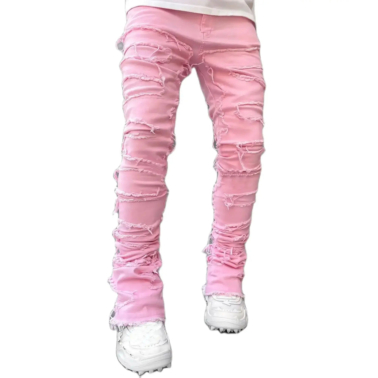 Men Stacked Ripped Jeans