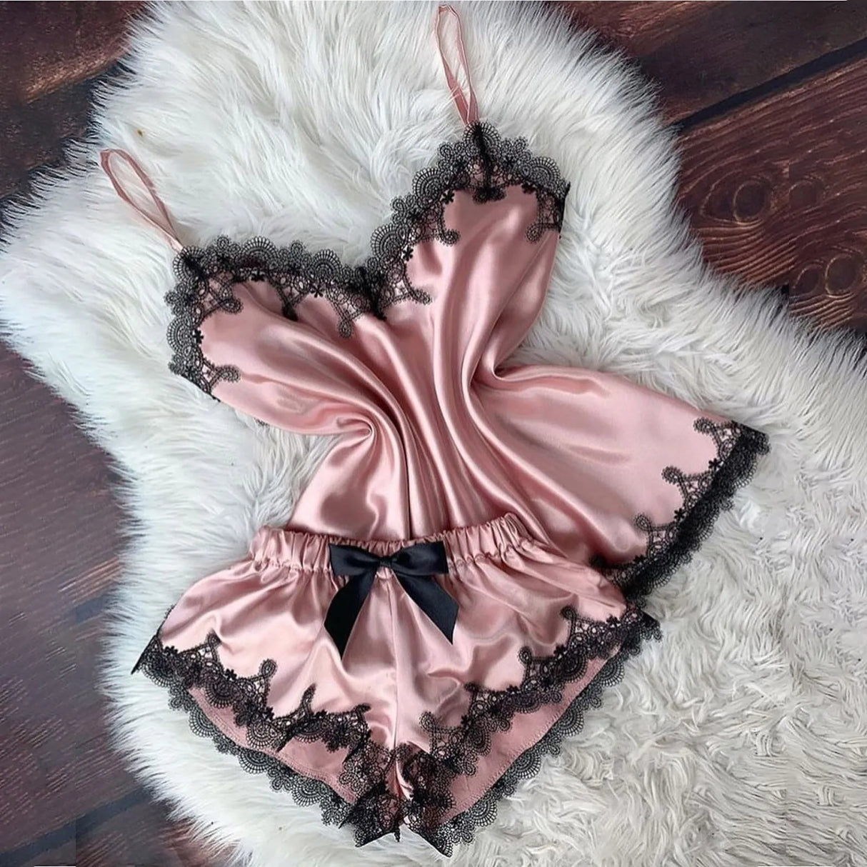 Women Velvet Cami Pajama Set with Bow