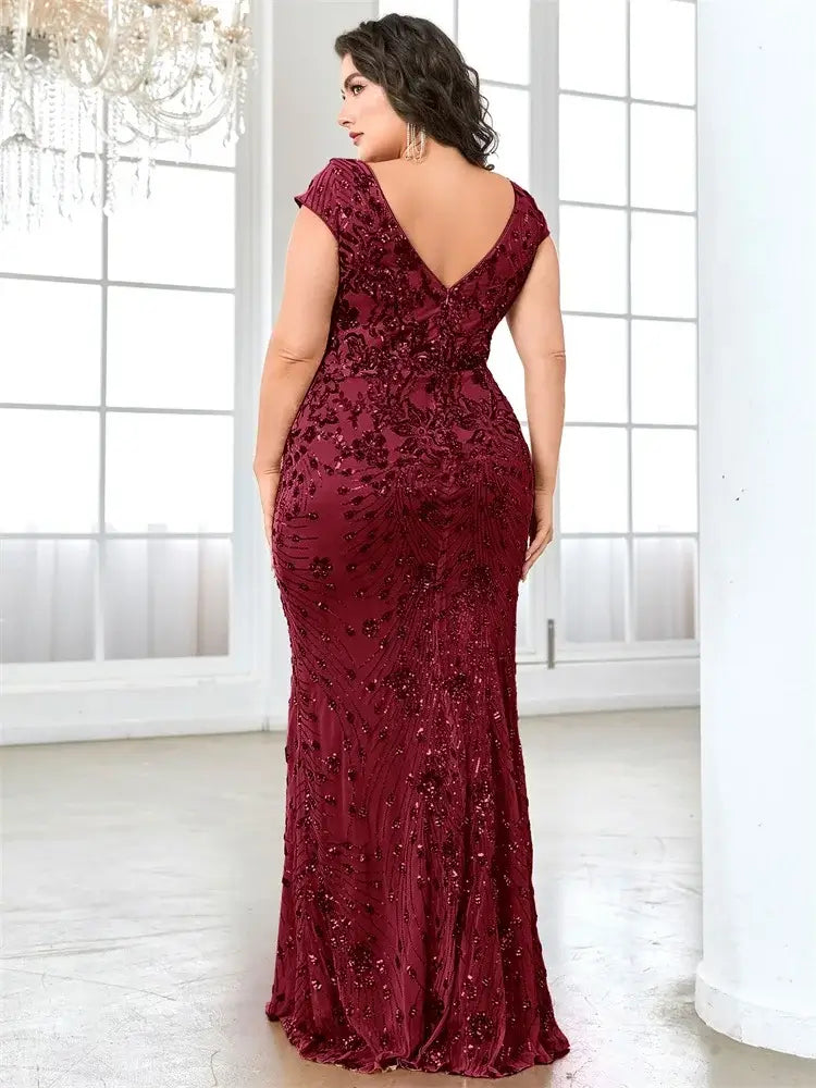 Women Plus Size Mermaid Sequin Formal Prom Dress
