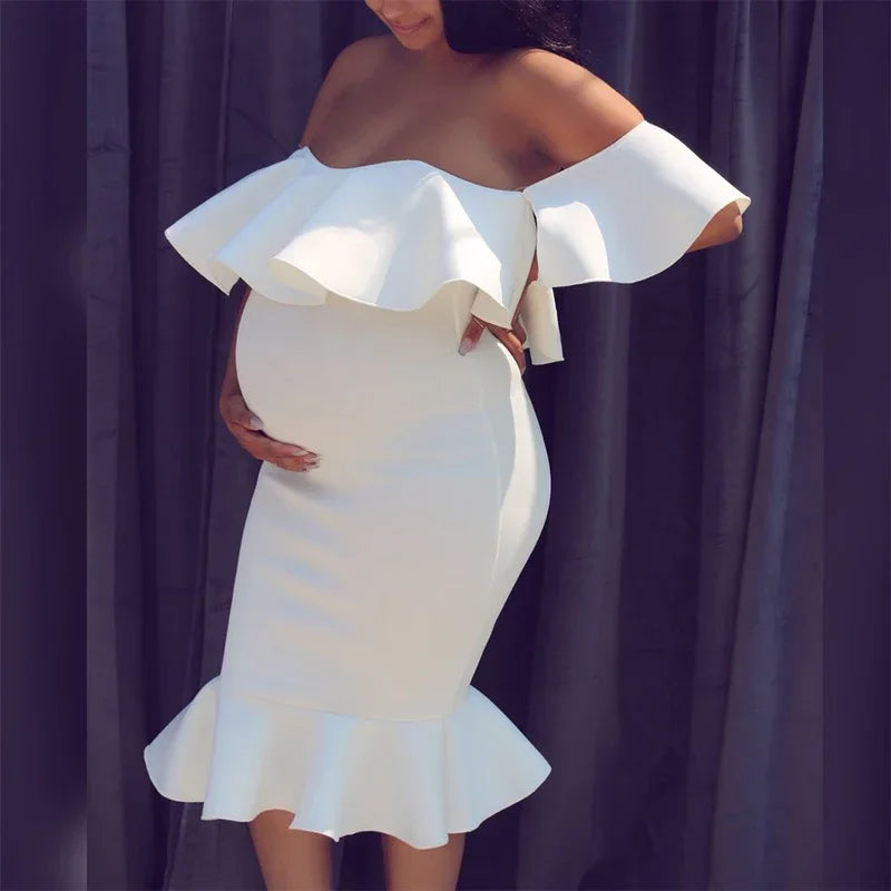 Off-Shoulder Ruffled Evening Maternity Dress