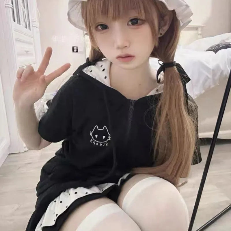 Black Cute Zipper Hoodie