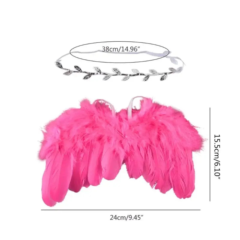 Newborn photography props set featuring pink angel wings and headband for baby photo shoots, suitable for ages 0-12 months.
