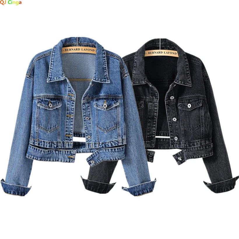 Women's Long Sleeve Denim Lapel Jacket