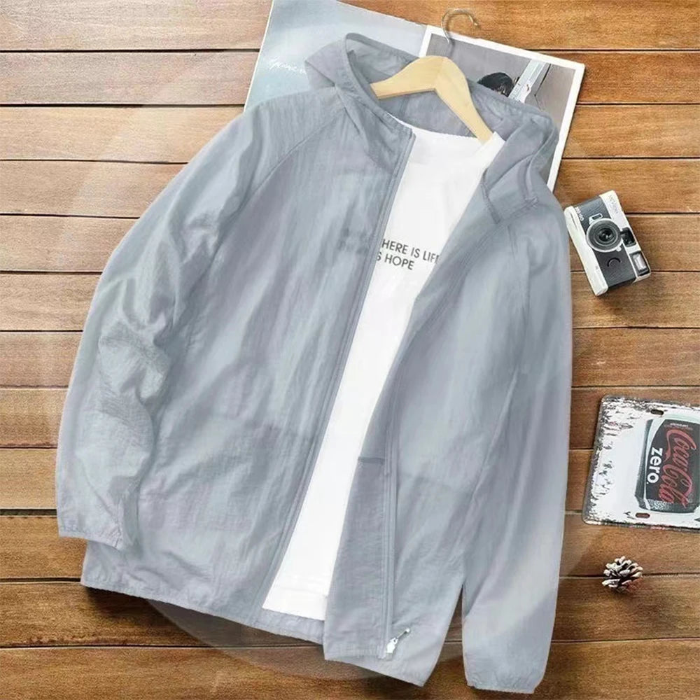 Men Solid Color Sunscreen Zipper Jacket