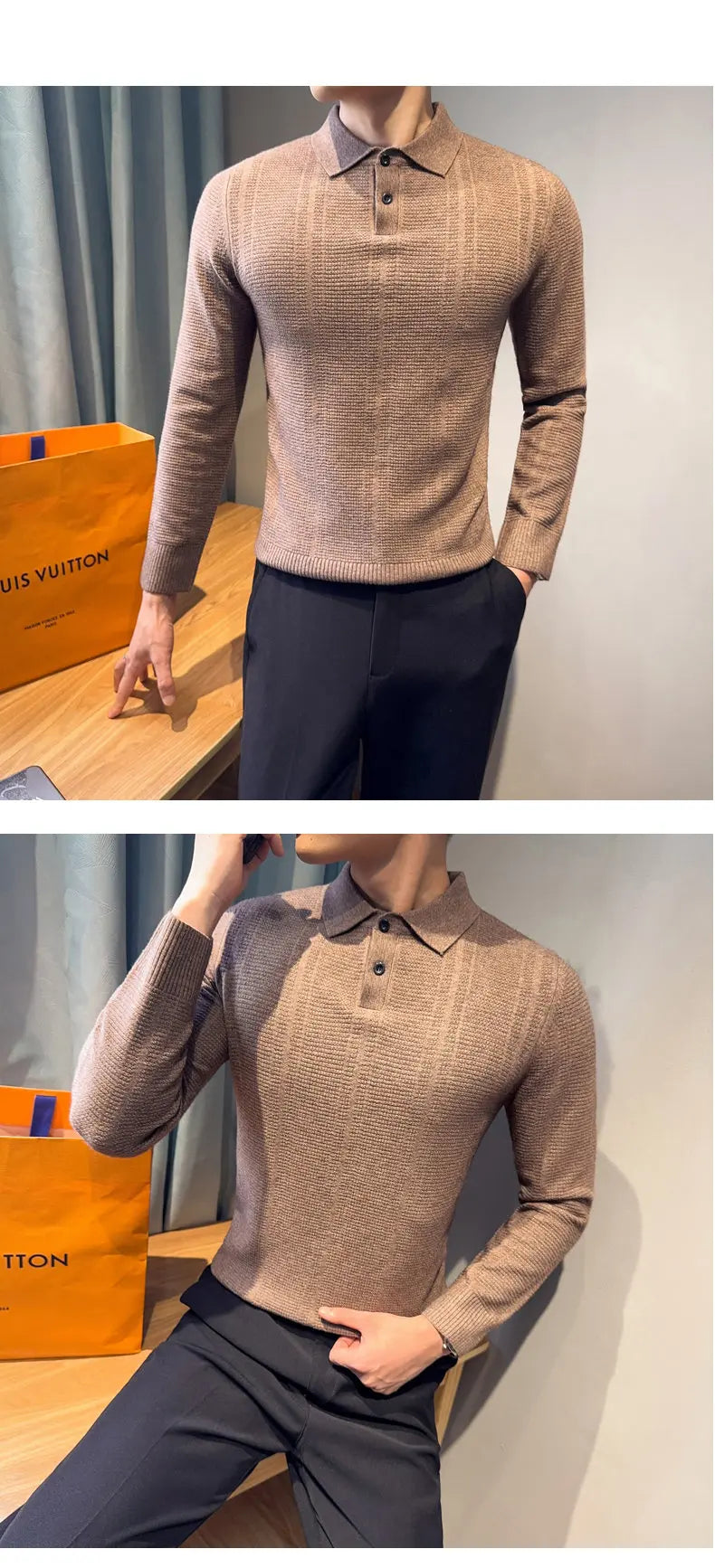 Men's Turn Down Collar Knit Sweater