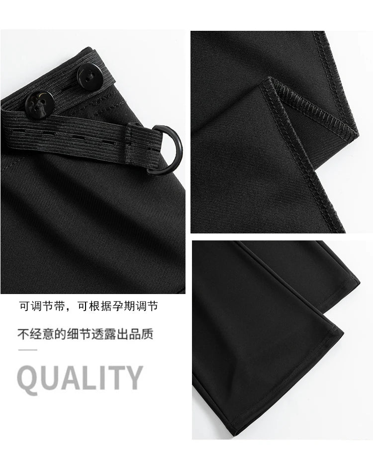 Close-up of Y2K bootcut maternity pants showcasing quality stitching and adjustable waistband.