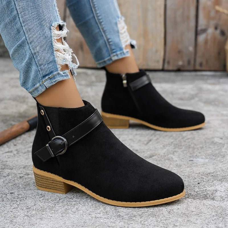 Women Retro Suede Chelsea Ankle Boots – Side Zipper Short Boots
