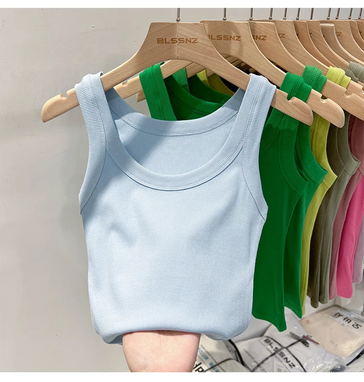 Women Ribbed Round Neck Tank