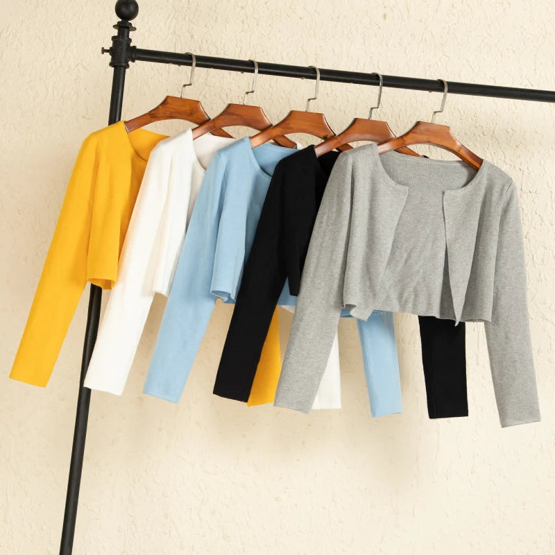 Black Cropped Knitted Korean Style Sweater