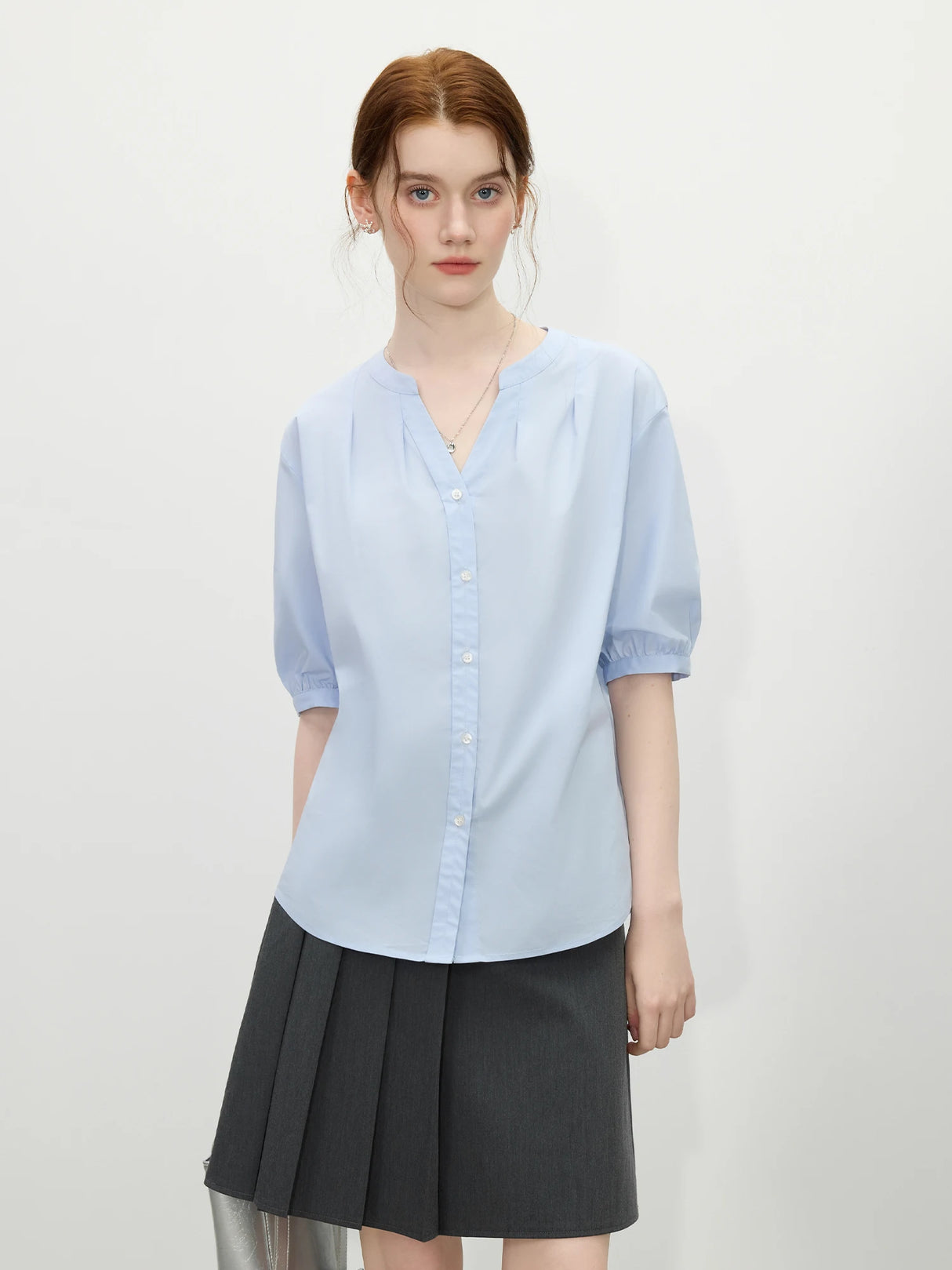 Women Pleated Office Relaxed Fit Blouse