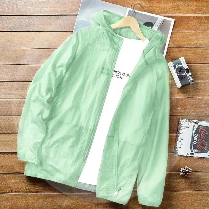 Men Solid Color Sunscreen Zipper Jacket