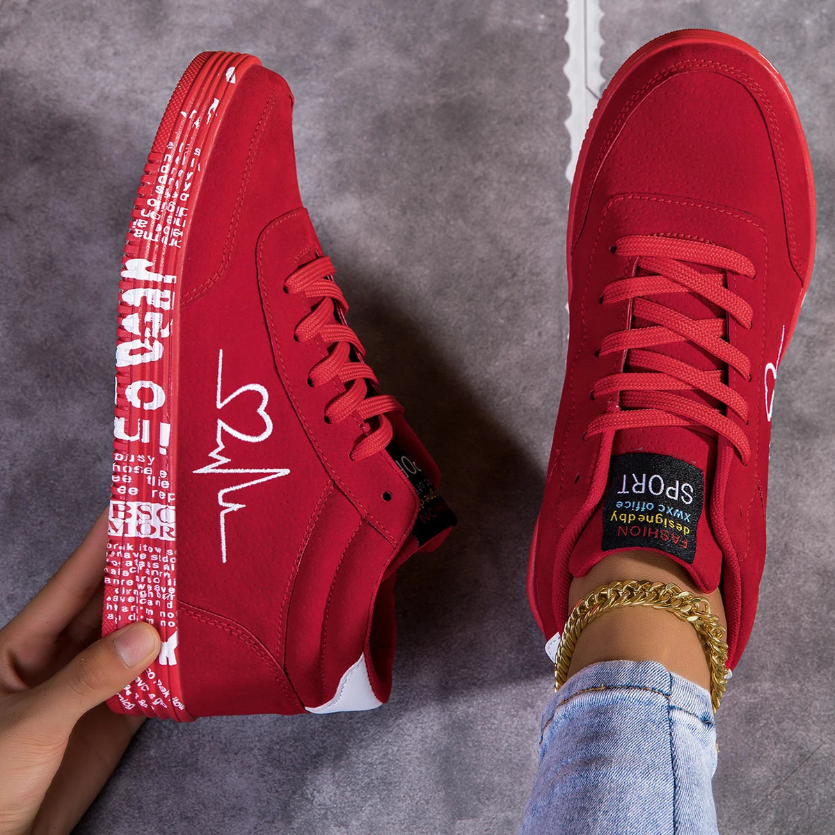 Women Canvas Shoes Valentine Red Love Sneakers
