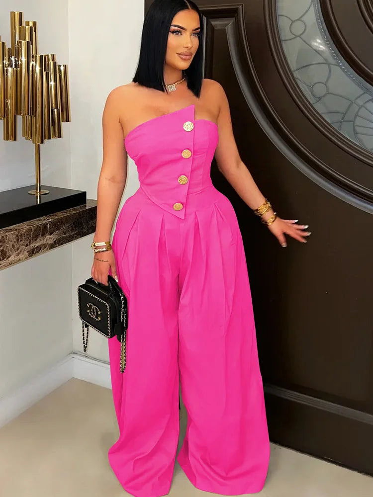 Glamora™ – Strapless Palazzo Clubwear Jumpsuit (Bold, Sexy & Flowy)