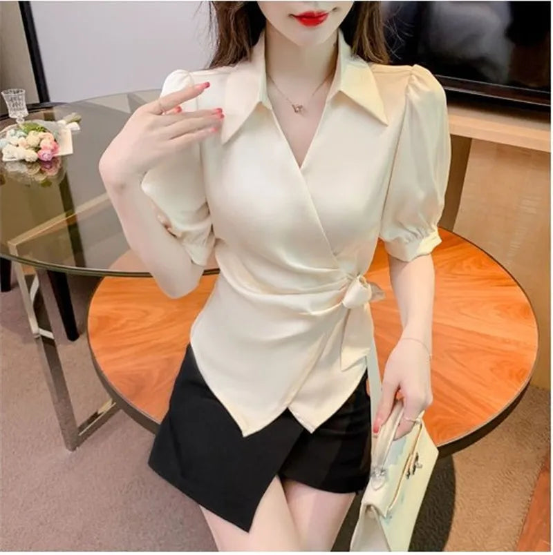 Chiffon V-Neck Short Sleeve Women's Jacket