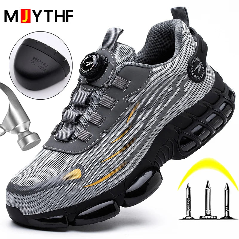 Men Rotating Button Steel Toe Safety Shoes