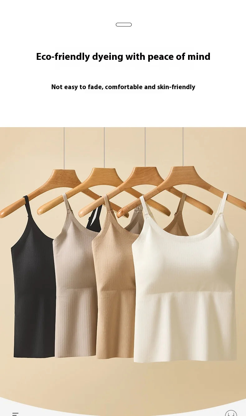 Eco-friendly ice silk camisoles in black, beige, and white, showcasing comfort and skin-friendly materials.