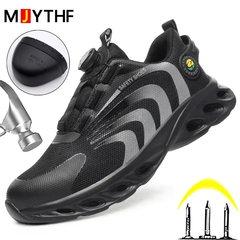 Men Lightweight Rotary Buckle Safety Shoes