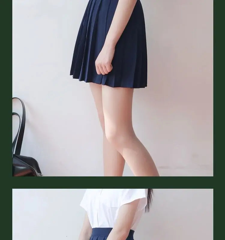 Women Pleated Midi College Skirt