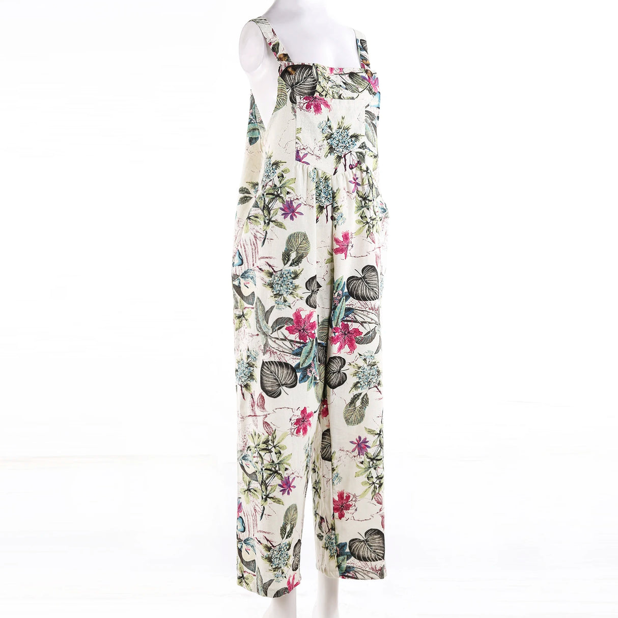 FloraLoom™ – Floral Cotton Linen Jumpsuit (Natural, Breezy & Soft-Touch)