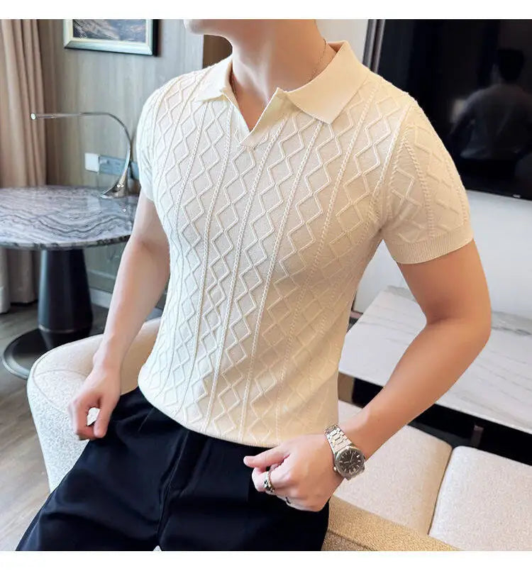 Men Polo Collar Slim Fit Knit Sweater