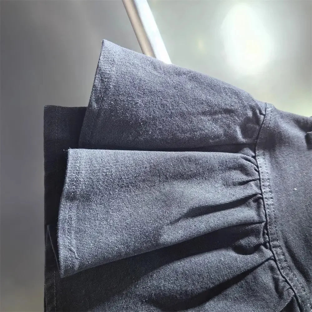 PuffyBelt™ – Puffy Layered Denim Skirt (Black A-line, High Waist)