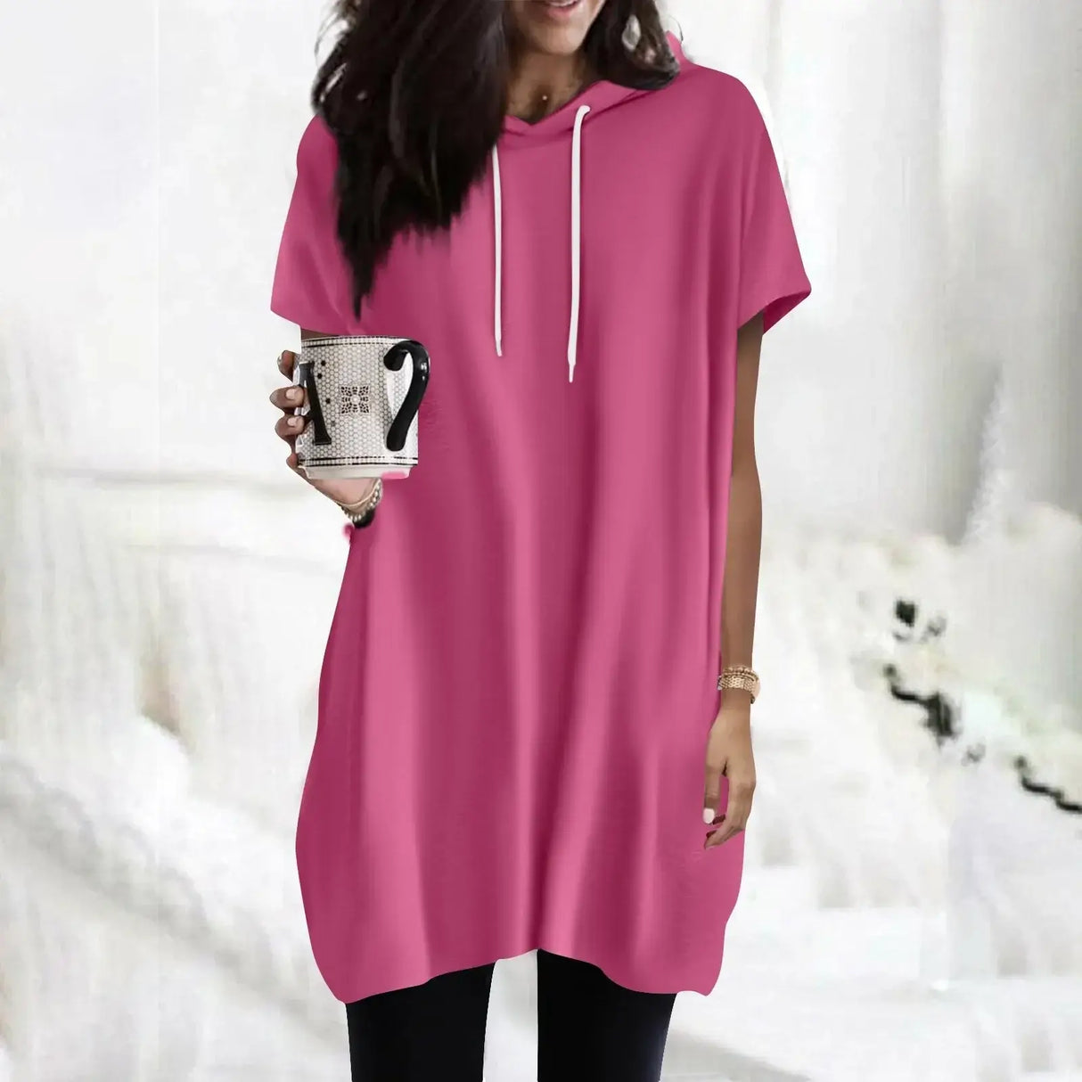 Women Oversized Short Sleeve Hoodie