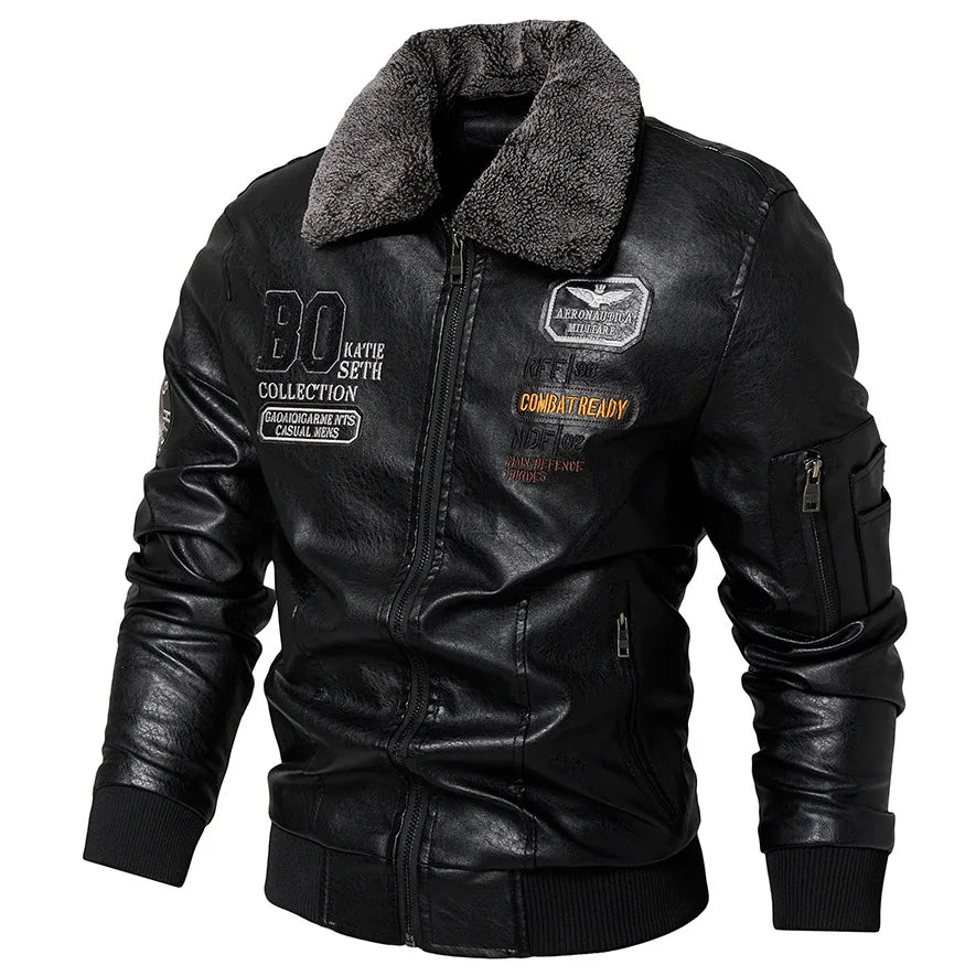 Men's Plus Size PU Motorcycle Suit – Fleece Jacket