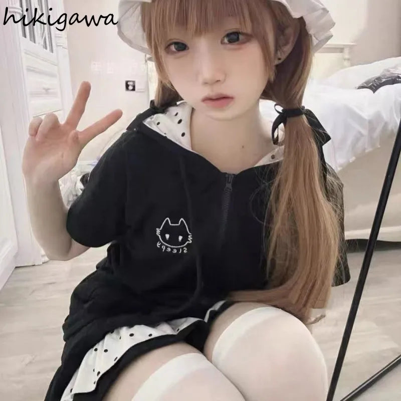 Black Cute Zipper Hoodie