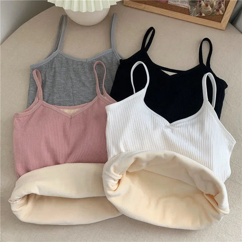 VelviFit™ casual velvet crop tank tops in various colors including pink, gray, black, and white, showcasing a sleek sleeveless design.