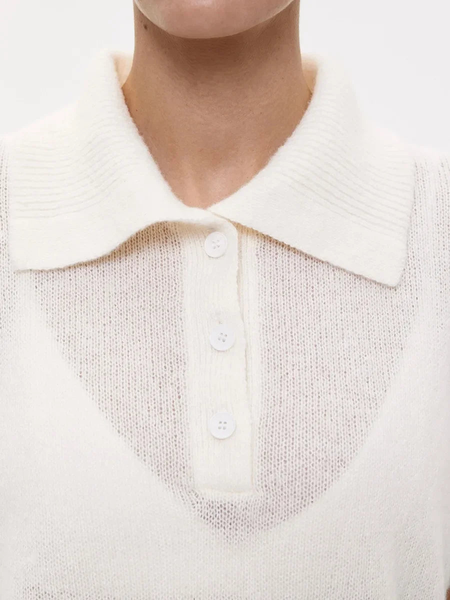 Women's Polo Collar Hollow Knit Sweater
