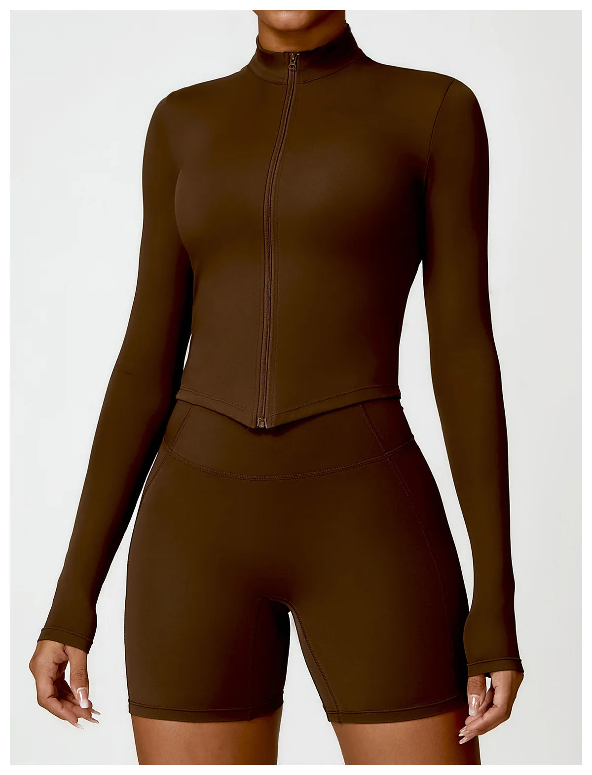 Women's Zip Long Sleeve Yoga Jacket – Gym Push-Up Sportswear Top