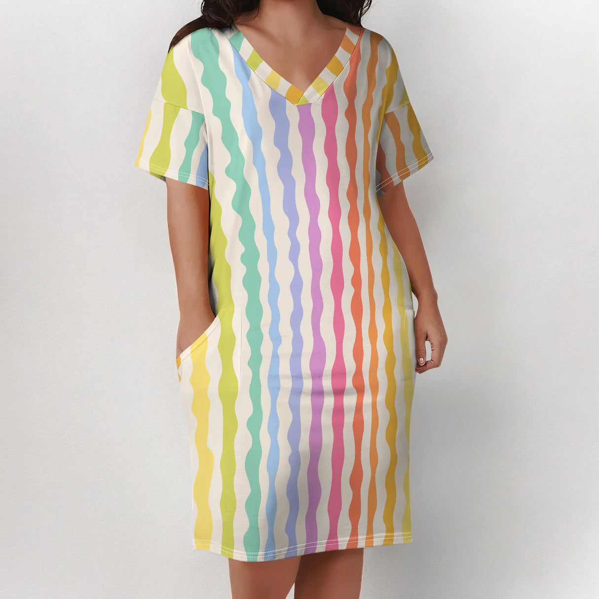 Women Sunflower V-Neck Beach Dress