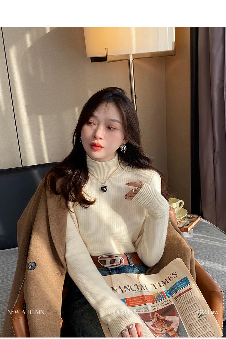 Women's Retro Red Turtleneck Sweater