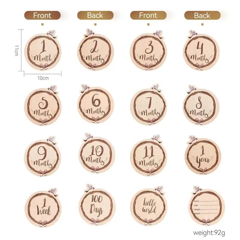 Set of newborn milestone cards featuring monthly markers for ages 1 week to 1 year, designed with florals and butterflies.