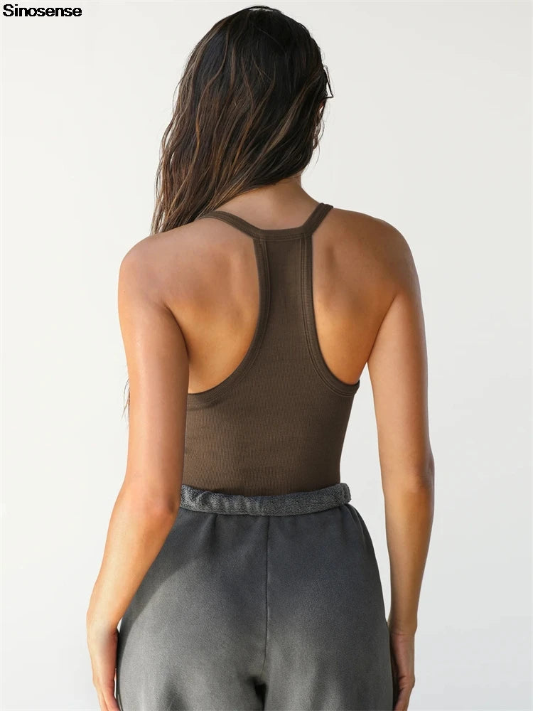 Sexy Deep V‑Neck Ribbed Cami Tank Top