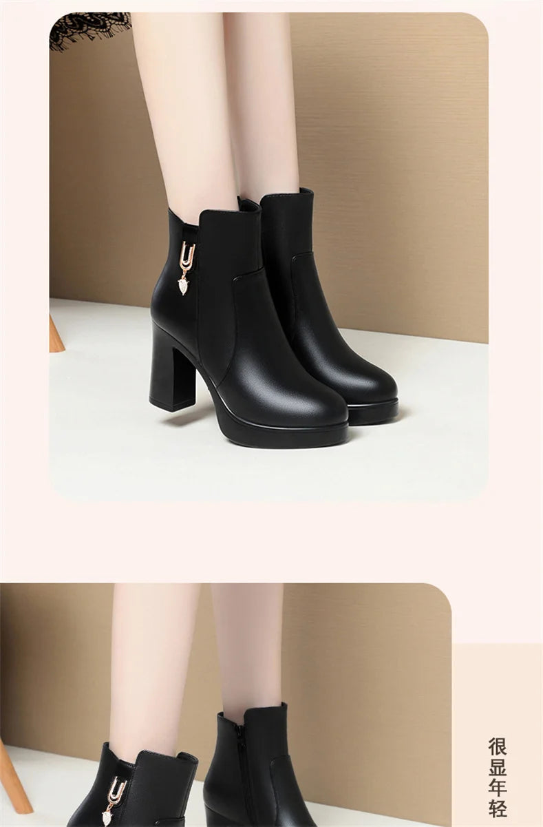 Women Warm Wool High Heel Ankle Boots – Winter Fashion