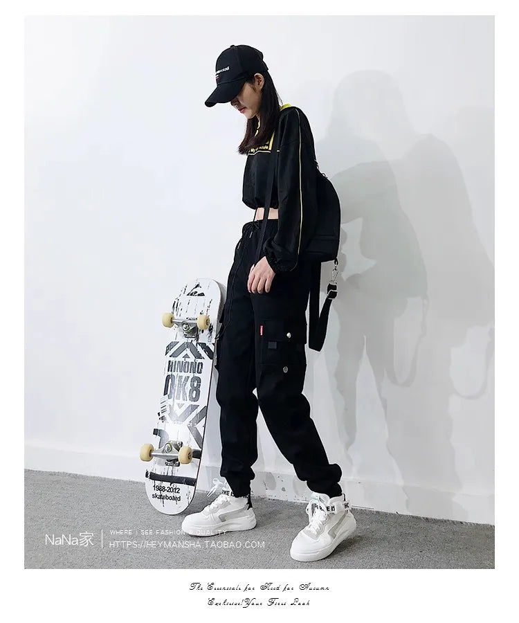 Plus Size Women's Cargo Pants – High Waist Black