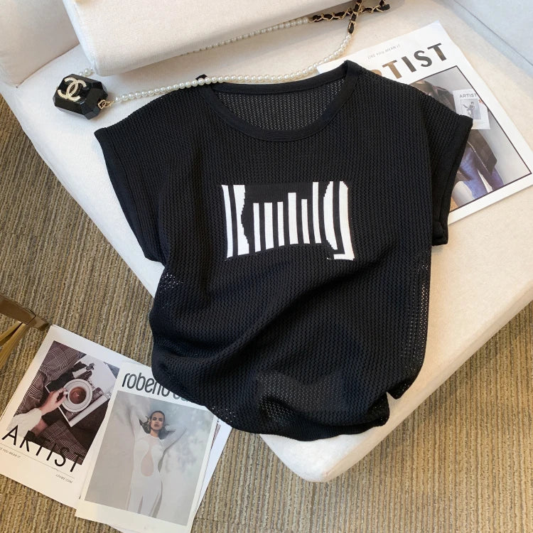 Women's Striped O-Neck Crop Sweater