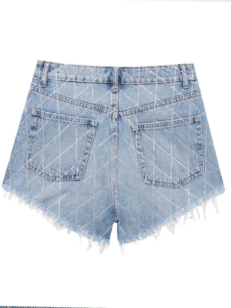 DazzleLine™ – High Waist Hot Diamond Shorts (Raw Edge, Straight Fit)