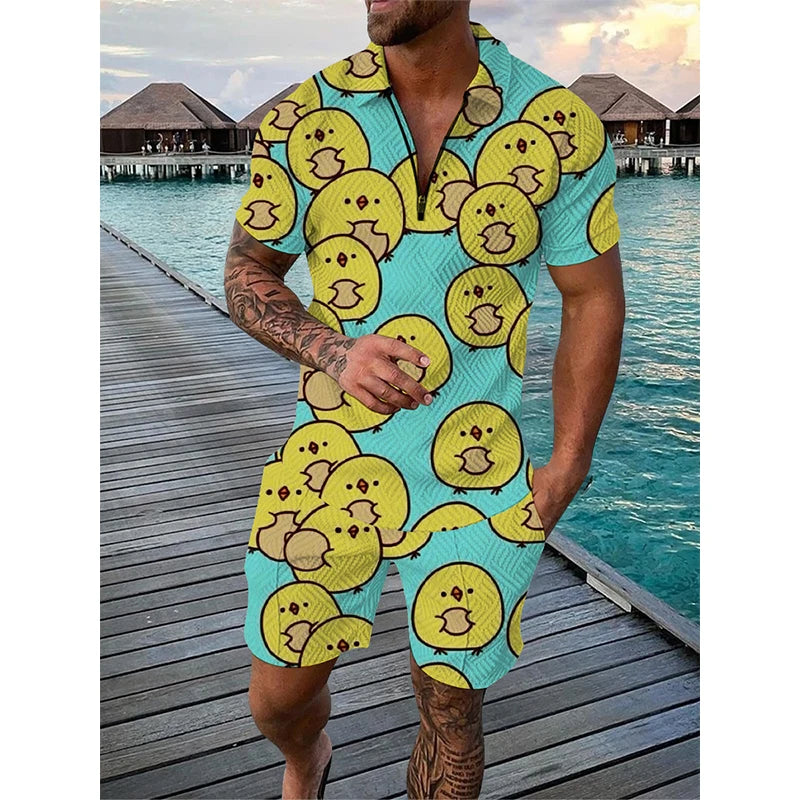 Men Cartoon Print Shorts Set