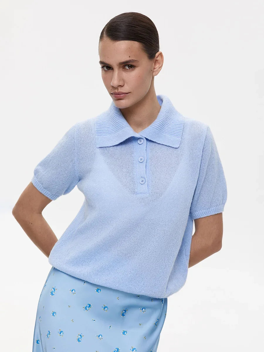 Women's Polo Collar Hollow Knit Sweater