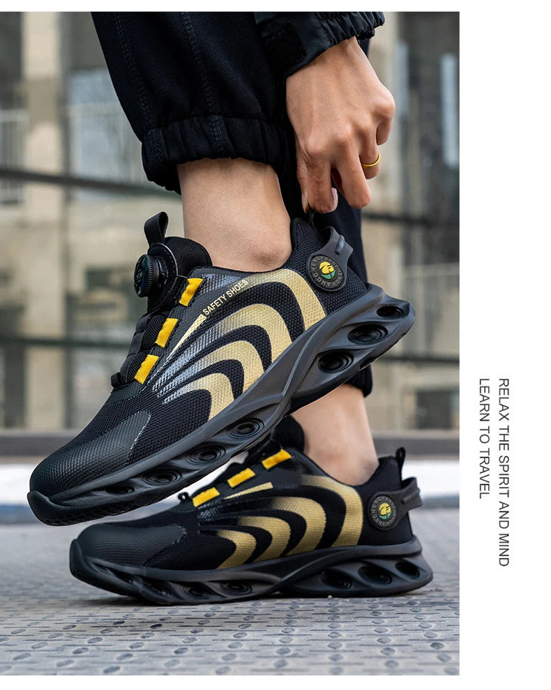 Men Lightweight Rotary Buckle Safety Shoes