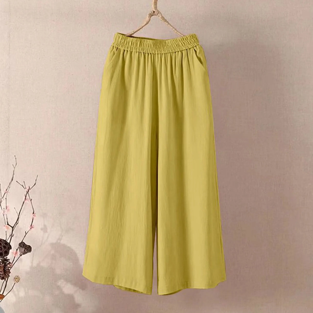 Women Wide Leg Cropped Pants with Pockets